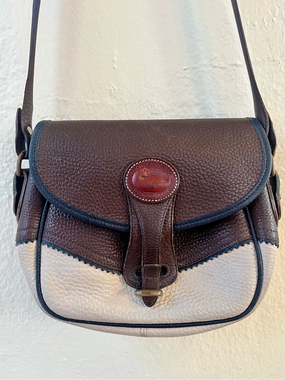 Dooney & Bourke Brown and Cream Pebble Leather Crossbody